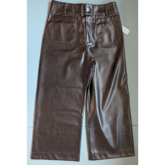 NWT Maeve The Colette Cropped Wide-Leg Faux Leather Pants Sz 29P Brown #7E505 - Picture 2 of 11